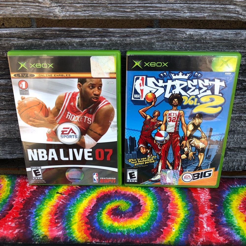 2Fer-NBA Street Vol.2 & NBA Live 07 for Xbox-green case ©️2003 ©️2006
